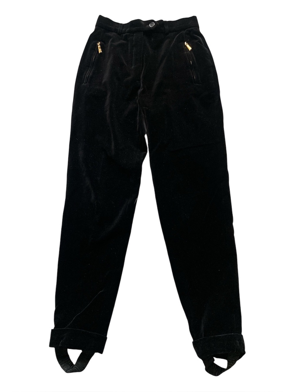 ESCADA Margaretha Ley Black Velvet Stirrup Pants Vintage Gold Label - Flaw